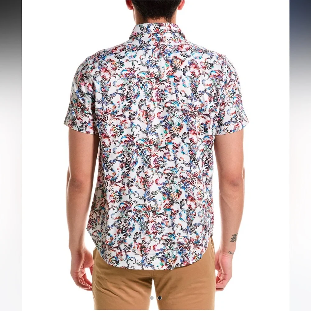 NWT Robert Graham Men's Monsoon Short Sleeve Woven Button Down Shirt - Picture 2 of 10